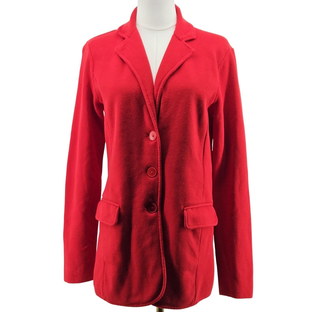 Lauren Ralph Lauren Blazer Womens M Red Cotton Blend Collared Pockets Unlined